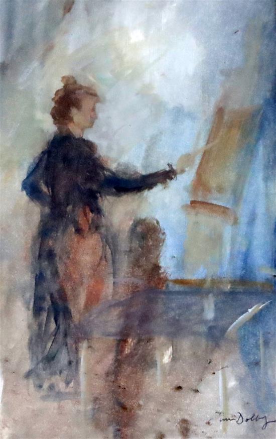 Tim Dolby (b.1954) Portrait of Sherree Valentine-Daines teaching an art class 9.5 x 6in.